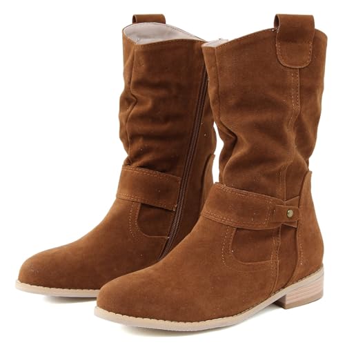 Invierno Tacón Alto Cremallera Outwear Moda Clásico Negro Botines Nuevos Tacón Grueso Malla Transpirable Fresco Botas, marrón, 38 EU
