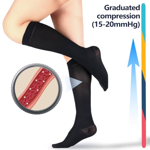 Image of +MD 15-20 mmHg Medical Compression Socks for Men /Women, Lightweight Opaque Knee High Support Stockings