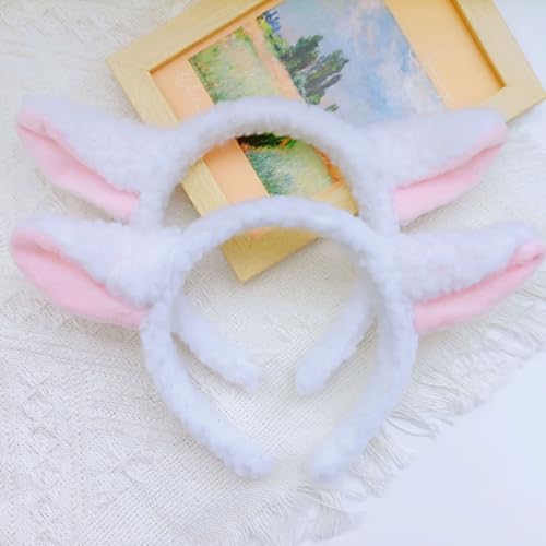 FUIPVGI 4 Stück Plüsch Schafohr Hairhoop Lamm Stirnband Schaf-Stirnband Niedliche Party Kopfbedeckung Tierkopfbedeckung Tier-Stirnbändern Pelzige Ohr Stirnband für Halloween Party Dekoration (4)