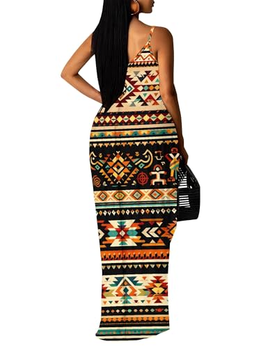 Image of Women's Summer Maxi Dress Spaghetti Strap Floral Boho Beach Long Sundress with Pockets