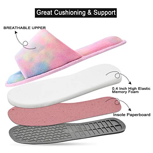 Image of DL Open Toe Slippers for women Indoor, Cozy Memory Foam Womens House Slippers Summer Slip On, Comfy Soft Flannel Womens Bedroom Slippers Slide Breathable Size 5-6 7-8 9-10