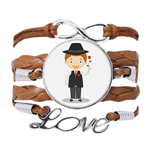 Pulsera de cuero negro de Argentina con cuerda ajustable y dije de amor