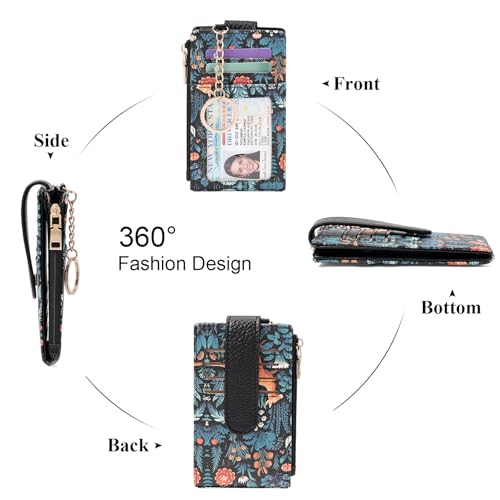 Image of GOIACII RFID Slim Card Holder Wallet with ID Window Thin Bifold Wallet for Womens Zipper Coin Pocket Little Deer Print