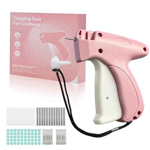 Stitch Gun for Clothes Clothes Tagging Gun with 10 Needles 2000 Black & 2000 White 5mm Micro Fasteners 50 Bear-shaped Buttons Micro Stitch Gun for Hats Clothes Duvet Covers etc. (Pink)