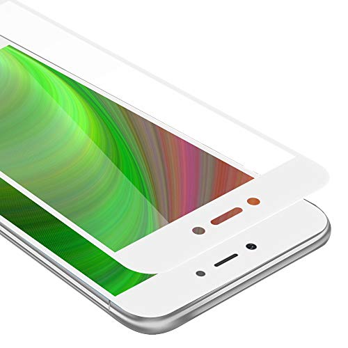 Cadorabo Vidrio templado cobertura completa compatible con Xiaomi RedMi NOTE 5A en TRANSPARENTE con BLANCO - Vidrio protector de pantalla en dureza 9H con compatibilidad touch 3D