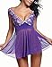 Avidlove Lace Babydoll Lingerie Mesh Chemises Sexy Outfits Nightwear and G-string,Purple,Small