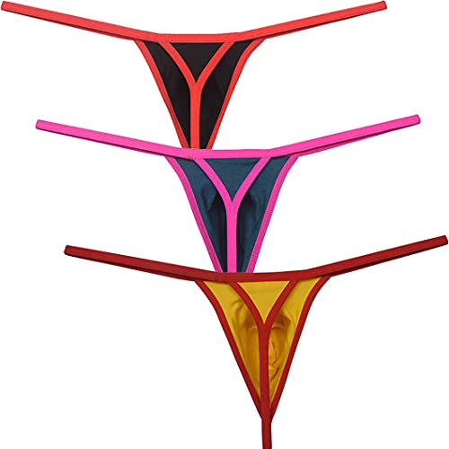 JAXFSTK Sexy Men's Stretch Cotton Micro Bikini Thong Underwear Soft G-String Contour Pocuh Tangas 3-Pack(Black,Dark Green,Yellow) M - Image 2