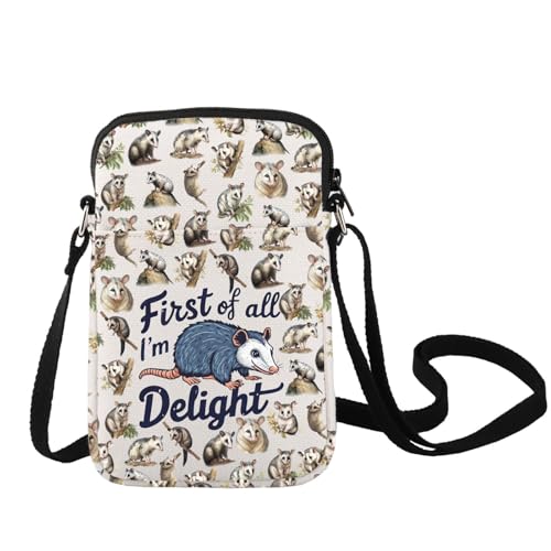 LEVLO Opossums - Bolso cruzado para amantes de la zarigüeya, regalo First Of All I'm A Delight Possum, bolsa de hombro Possum Merchandise, First Delight C Bag