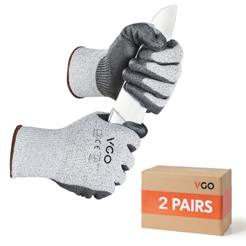 Vgo... 2Pairs Cut Resistant Gloves,HPPE Anti-Cut Liner,Hand Protection,EN388 level C,ANSI Level 3(Size L,Grey,SK2131)