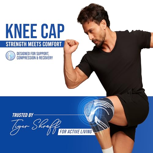 Image of Leeford Knee Cap Compression Support for Men & Women, Black-Grey, M | Pair, Anti-Slip Knee Sleeves, For Gym, Running & Pain Relief