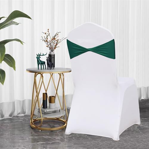 Spandex Emerald Green Chair Sashes 50 Pcs Dark Green Sashes Bows Elastic Chair Cover Bands Ties Without Buckle for Wedding Party Events Ceremony Birthday - Image 5
