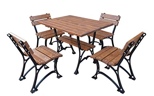 Casa Padrino Conjunto de Muebles de Jardín Art Nouveau Mesa y 4 Sillas Marrón/Negro 100 cm – Muebles de Jardín de Hierro Fundido y Madera de Madera de Aliso