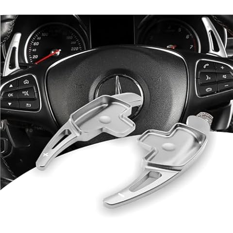NYZAUTO Aluminum-Alloy Steering Wheel Paddle Shifter Extension Compatible with Mercedes Benz A B C CLA CLS E G GL GLA GLC GLE GLS Metris S SL SLC Class（Model B-Silver Cover