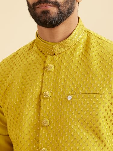 Ensemble asymétrique en soie Manyavar avec cardigan vert Mehndi homme 3XL - 2
