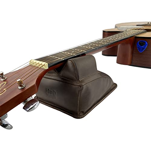 Hide & Drink, Guitar Neck Rest Handmade from Full Grain Leather, Durable & Long-lasting for String Changing, Repair and Cleaning Care Tool for Guitars, Violins, Banjos & Mandolins - Bourbon Brown