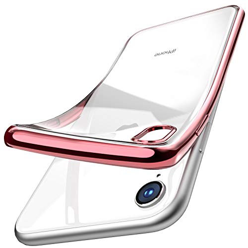 TOZO for iPhone XR 6.1 Inch (2018) Premium Clear Soft TPU Gel Transparent Flexible Cover for iPhone XR with [Space Rose Gold Plating Edge]