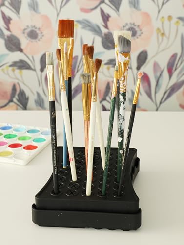Image of ArtBin Black Brush Drying Rack & Organizer Set | Paint & Craft Brush Holder with Cleansing Mat & Mixing Tray | Durable Stain Resistant Design | Artist Brush Stand | 2 Piece Kit