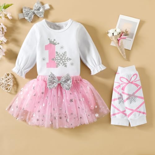 Image of GRNSHTS Baby Girl Birthday Cake Smash Outfit Toddler Girl My 1st Birthday Romper Tutu Skirt with Headband Clothes Set