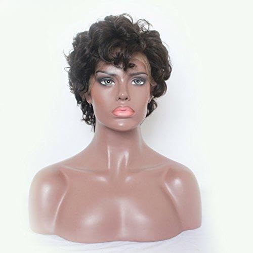 Short Malaysian Human Hair Lace Front Wigs Bob Cut Bouncy Wave Virgin Hair Wigs for Black Women (8inch)