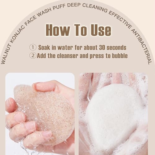 Zabiltro Esponjas faciales Konjac de nogal natural, gotas de agua, para una limpieza suave y exfoliación facial, ecológica, para el cuidado de la piel, limpieza facial y corporal, con nogal + konjac, - imagen 4