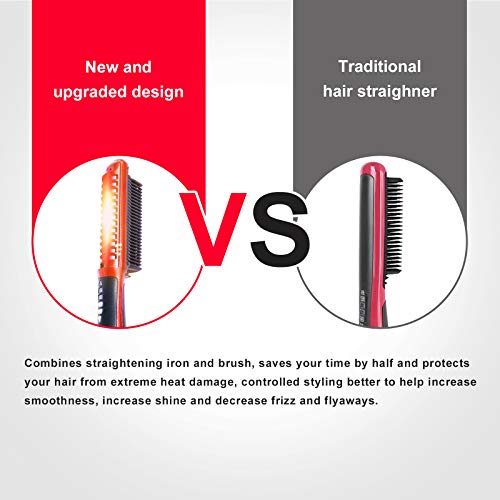 Minidiva 2-In-1 Hair Curler And Straightener With Anti-Scald, 30S Fast Ceramic Heating, 6 Heat Levels, Auto Off, 360 Swivel Cord Portable Hot Hair Straightener Brush For Home, Travel (Red) #TOP5