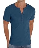 Askdeer Men's Henley Shirts Short Sleeve 6 Button Casual T-Shirts Slim Fit Henley Shirts for Men Blu