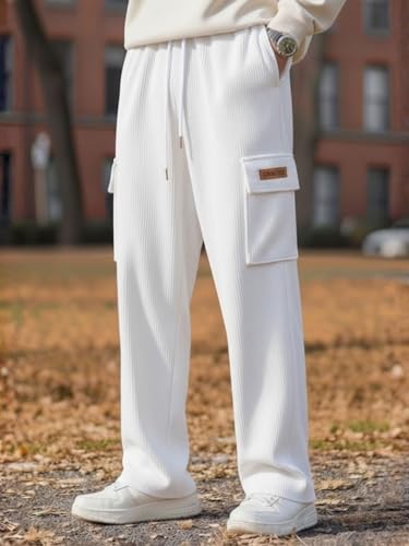 Image of Men's Ribbed Casual Cargo Pants | Stretchable & Comfortable Lower | Elastic Waist Drawstring | Relaxed Fit Stretchable & Comfortable Textured Fabric Cargo Pant for Men