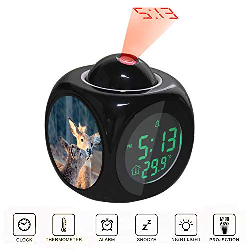 Alarm Clock Projection LED Display Time Digital Children's Black Alarm Clock Talking Voice