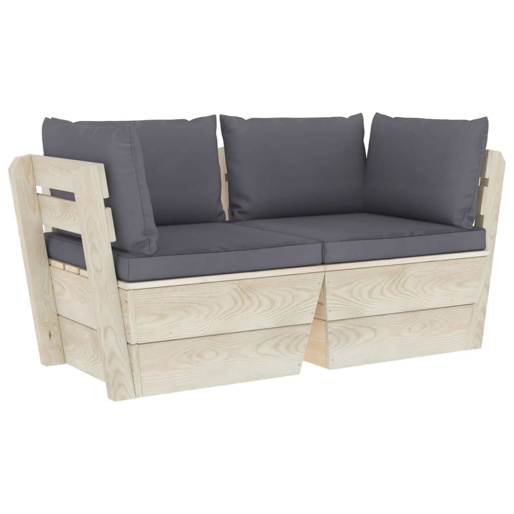 Hothingwell Sofa 2-osobowa paleta ogrodowa z poduszkami z drewna świerkowego | Rustykalny design, trwały, niewymagający konserwacji, wyściełana poduszka poliestrowa, na taras lub salon