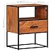 QZZCED Vintage Industrial Bedside Table with Drawer, Solid Acacia Wood Top and Black Iron Legs for Bedroom Living Room Storage