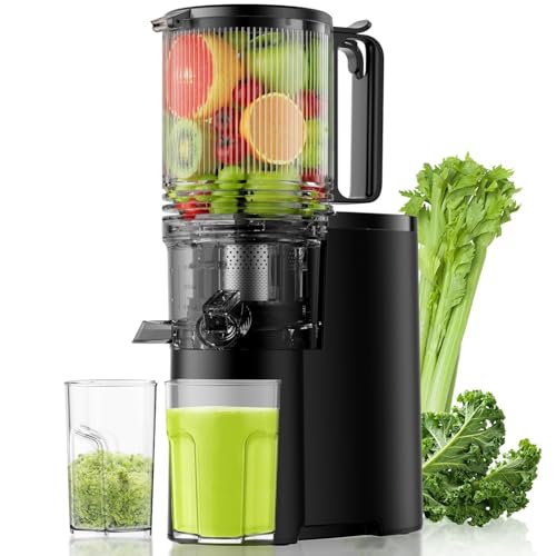 Image of EanOruus Cold Press Juicer, 5.8" Wide Feed Chute Juice Extractor Machine with 400W, High Juice Yield, Slow Masticating Juicer for Whole Vegetables & Fruits, Textured black