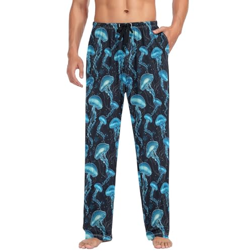 Men’s Jellyfish Pajama Pants with Pockets, Comfortable Lounge Sleep Bottoms#5593