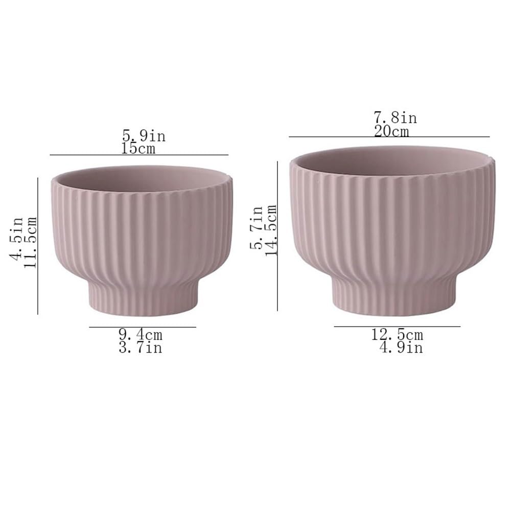 Sadzarki do kwiatów Okrągła Doniczka Ze Smugami, Ceramiczne Doniczki W Kolorze Mokki, Do Salonu, Sypialni, Parapetu, Dekoracji Ogrodu (2 Rozmiary)(Duży)