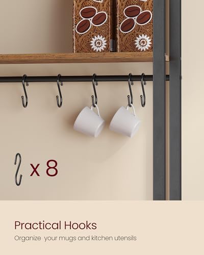 Image of VASAGLE Kitchen Bakers Rack with Power Outlet, Coffee Bar with 35.4-Inch High Worktop, Microwave Stand with 8 Hooks, 15.7 x 31.5 x 66.9 Inches, Rustic Brown and Ink Black UKKS059K01