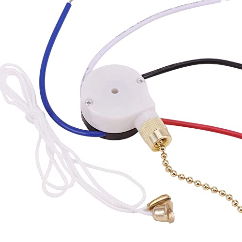 Image of Ceiling Fan Switch Kit 3 Speed 4 Wire, Fan Switch Zipper Speed Control Switch, ZE-208S Pull Wire Switch with Rope Gold