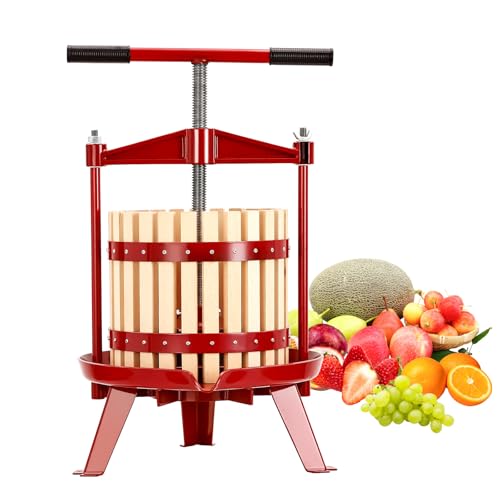 3.17 Gal Fruit Wine Press - Wood & Steel Construction With T-Handle, Stable Triangular Base for Home Winemaking, Kitchen, and Outdoor Use