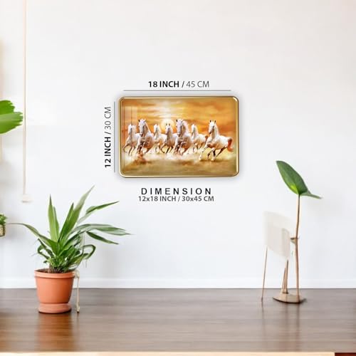 Image of 7 Running Horses Photo Frame, Ultra High Gloss Lamination, Vastu Painting for Living Room, Office, 12x18 Inch (Design 2)