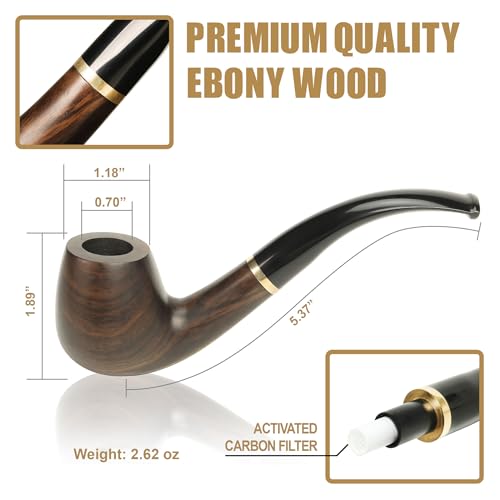Whitluck\'s Handmade Tobacco Smoking Pipe, Premium Wood Pipe, Perfect Starter Pipe Kit with Leather Pipe Stand, Gift Set and Accessories (Matte Finished)