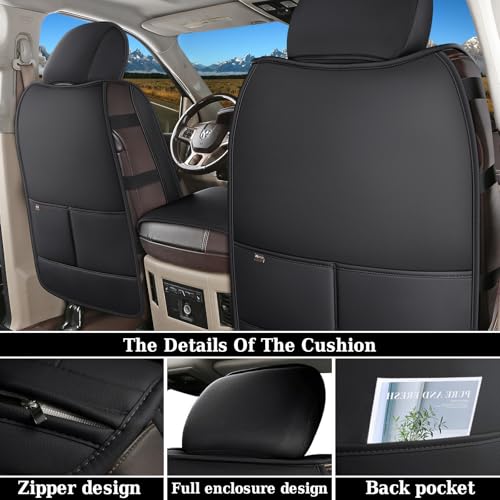 Image of Coverado Leather Car Seat Covers, Waterproof Dooge Ram 1500 Seat Covers Compatible with 2002-2026 Dodge Ram 1500 2500 3500 with Flat Bench (Full Set, Black&Red line)