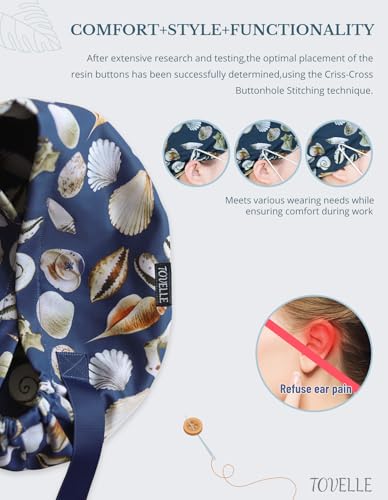 Gorro quirúrgico estilo euro con diseño de conchas marinas azul marino miniatura 6