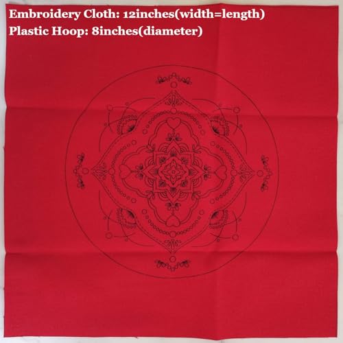 Image of Esffaci Embroidery Starter Kit for Adult Beginner with Mandala Datura Pattern Hand Embroidery Set with Embroidery Cloth Hoop Needle Threader Embroidery Floss and Instruction