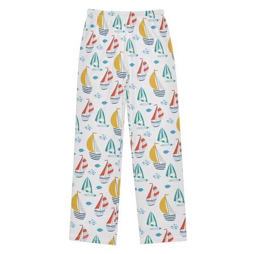 ZZXXB Colorful Sailboat Print Boys Long Pants Soft Trousers Elastic Waist Kids Lounge Bottoms with Pockets S-XL