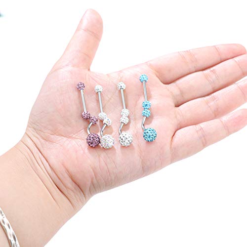 Orazio 14G Nipplerings Nipple Tongue Belly Button Rings Stainless Steel Rhinestone Crystal Disco Ball Barbell Body Piercing Jewelry #TOP5