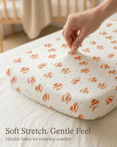 Image of Bassinet Sheets for Baby Girls Boys 2 Pack, Fitted Baby Mattress Sheet for Rectangle, Oval, Hourglass Bassinet Mattress, Breathable Cozy & Universal Fit (Nemo Dots, Bassinet Sheet)