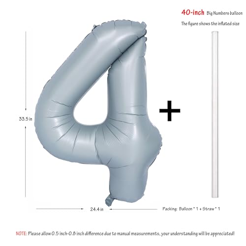 Image of 40 In Matte Gray Birthday Number Balloons 4 Helium Foil Mylar Balloon | Birthday Party Decorations Suitable For Boys' And Girls' Birthday Parties Anniversary celebration