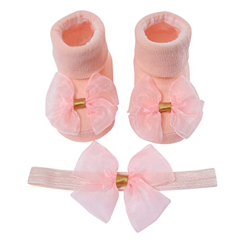Children Kids Socks for Autumn Winter Soft Bottom Toddler Bowkot Floor Socks and Hairband 2Pcs Clothes
