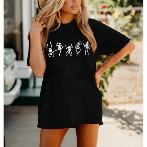 Women’s Dancing Skeleton Shirt Halloween Skull Graphic T Shirt Vintage Retro Tees Short Sleeve Oversized Tops2