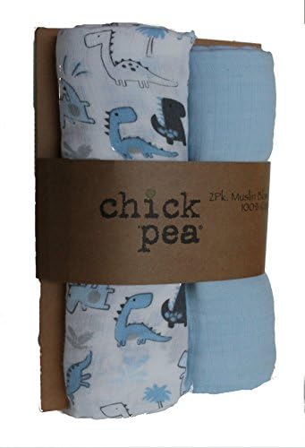 Chick Pea Muslin Swaddle Blankets - Set of 2 Blue Dino