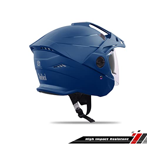 Steelbird SBH-23 GT Plus Open Face ISI Certified Helmet with Inner Sun Shield (Medium 580 MM, Dashing Blue)