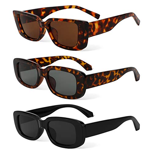 PHOGARY 3 Stück Vintage Rechteckige Sonnenbrille für Damen, Mode Sonnenbrille Rechteckig Retro Schmale Brille mit UV400 Schutz